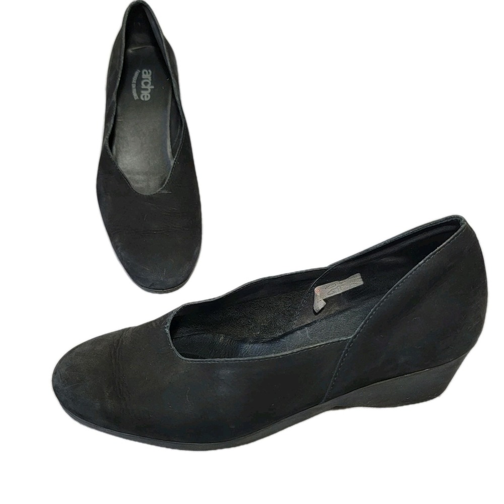Arche France Slip On Wedge Black Nubuck Shoes Pumps Size 9.5‎ US 40 EU Comfort